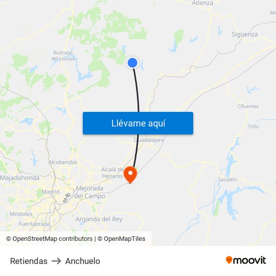 Retiendas to Anchuelo map