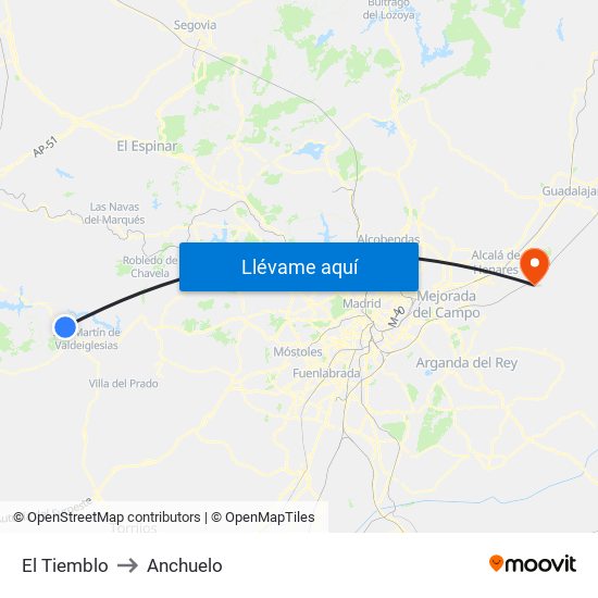 El Tiemblo to Anchuelo map