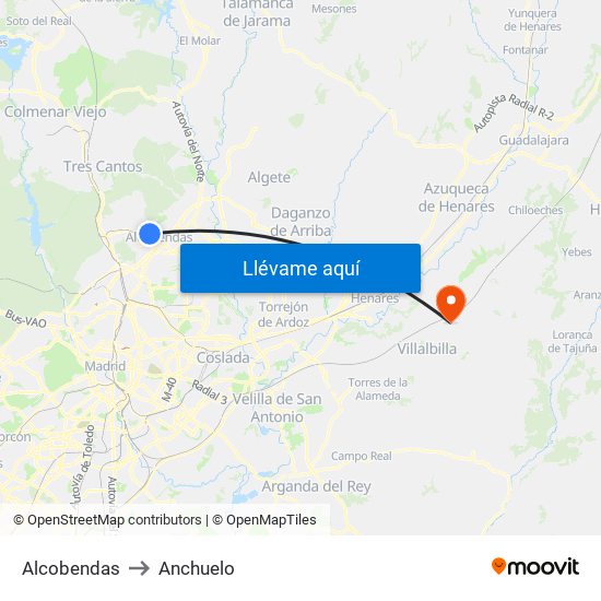 Alcobendas to Anchuelo map