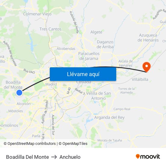 Boadilla Del Monte to Anchuelo map