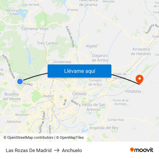 Las Rozas De Madrid to Anchuelo map