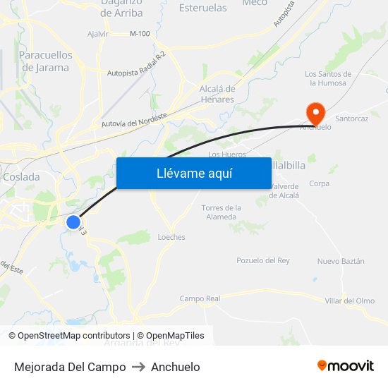 Mejorada Del Campo to Anchuelo map