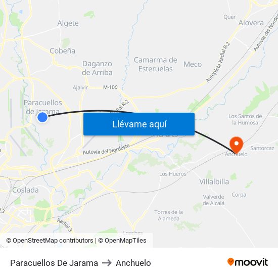 Paracuellos De Jarama to Anchuelo map