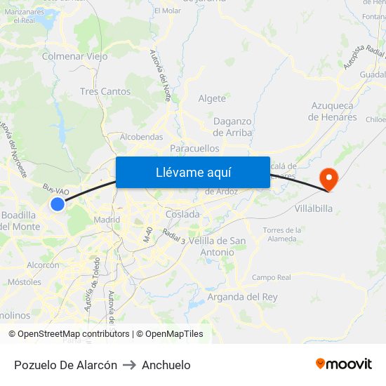Pozuelo De Alarcón to Anchuelo map