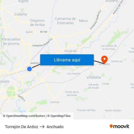 Torrejón De Ardoz to Anchuelo map