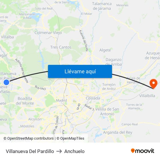 Villanueva Del Pardillo to Anchuelo map