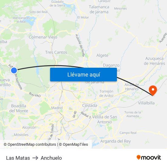 Las Matas to Anchuelo map
