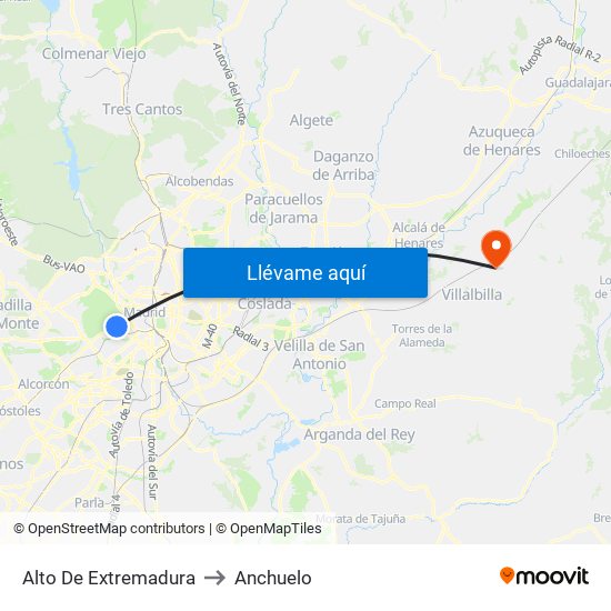 Alto De Extremadura to Anchuelo map