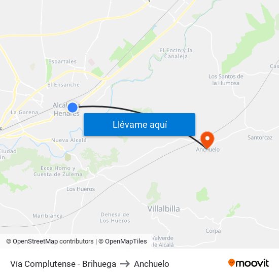Vía Complutense - Brihuega to Anchuelo map