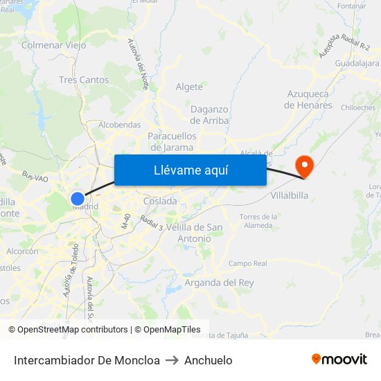 Intercambiador De Moncloa to Anchuelo map