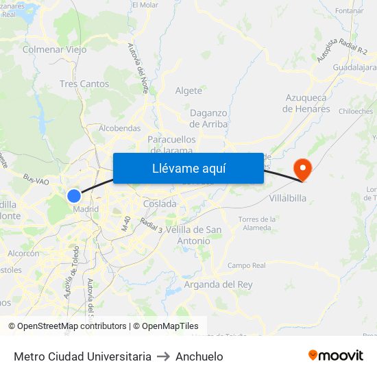 Metro Ciudad Universitaria to Anchuelo map