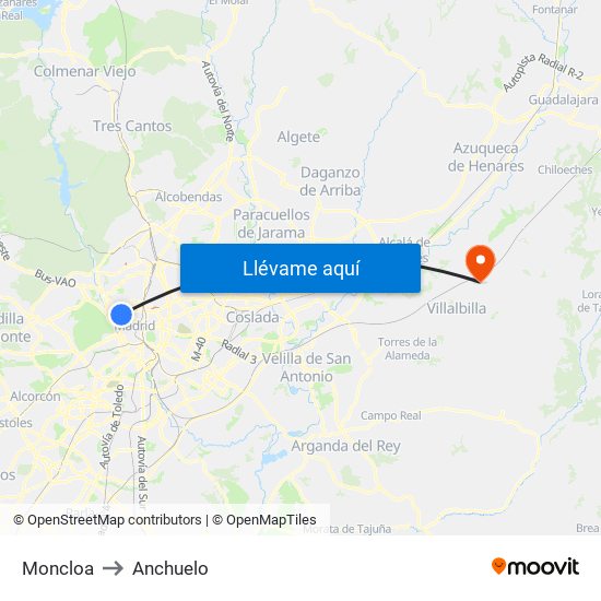 Moncloa to Anchuelo map