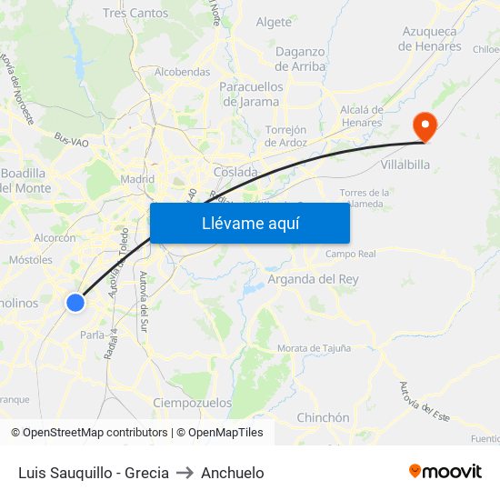 Luis Sauquillo - Grecia to Anchuelo map