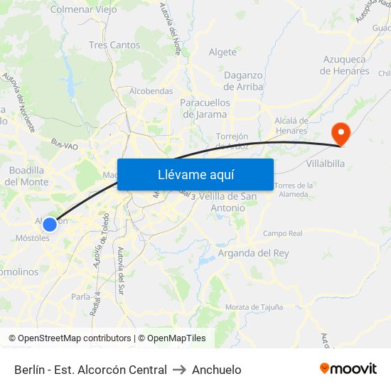 Berlín - Est. Alcorcón Central to Anchuelo map