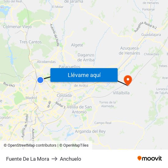 Fuente De La Mora to Anchuelo map