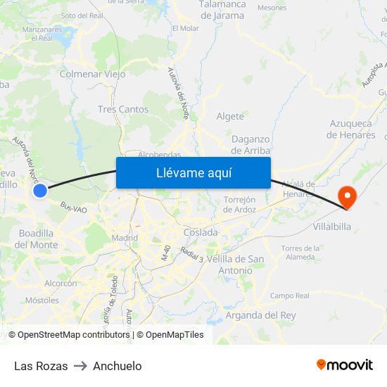 Las Rozas to Anchuelo map