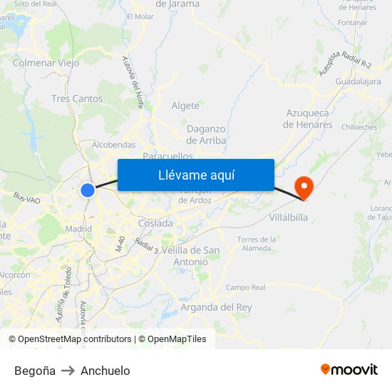 Begoña to Anchuelo map