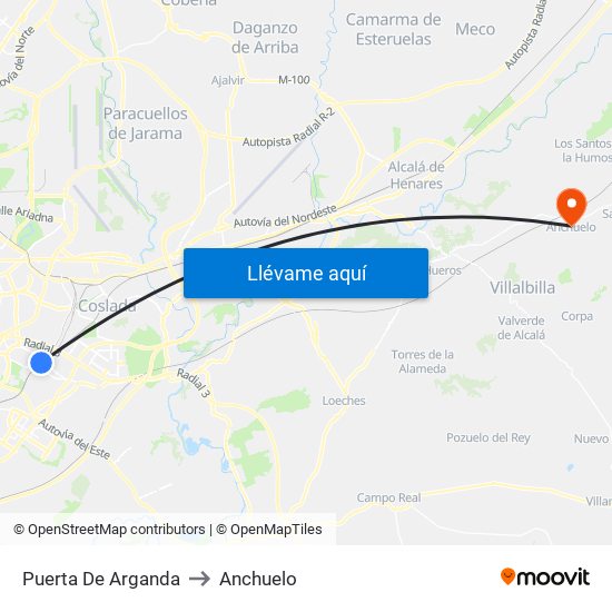 Puerta De Arganda to Anchuelo map