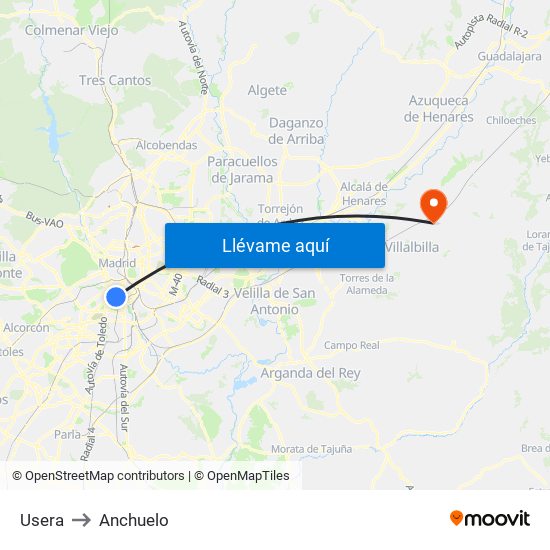 Usera to Anchuelo map
