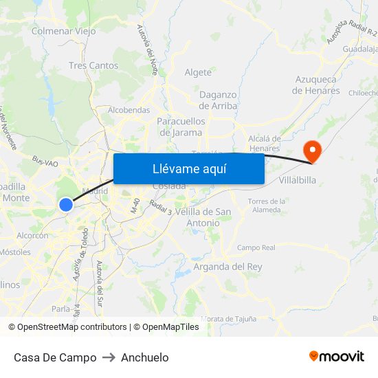 Casa De Campo to Anchuelo map