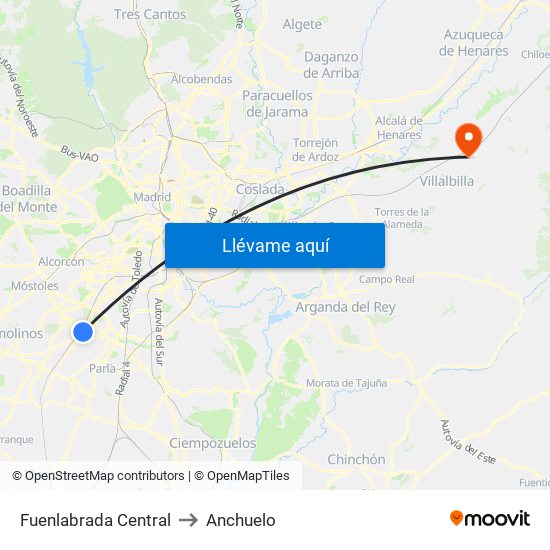 Fuenlabrada Central to Anchuelo map