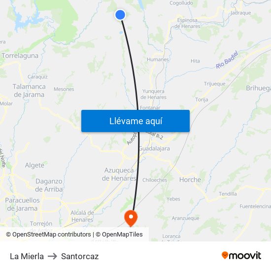 La Mierla to Santorcaz map