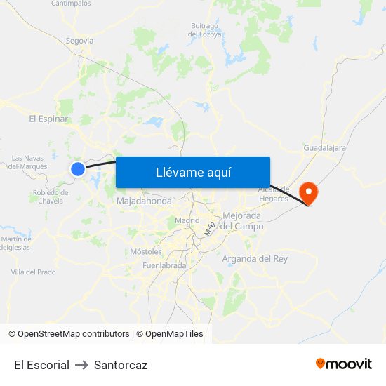 El Escorial to Santorcaz map