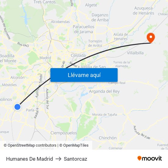 Humanes De Madrid to Santorcaz map