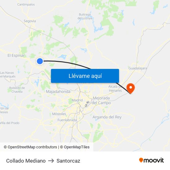 Collado Mediano to Santorcaz map