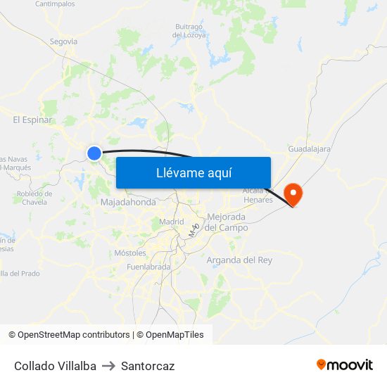 Collado Villalba to Santorcaz map