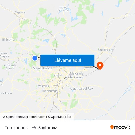 Torrelodones to Santorcaz map