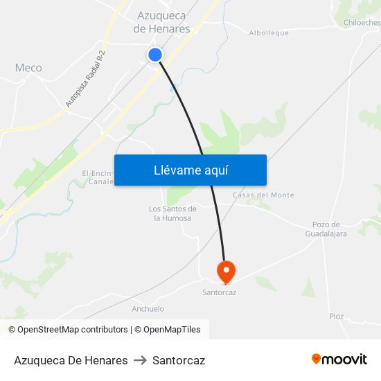 Azuqueca De Henares to Santorcaz map