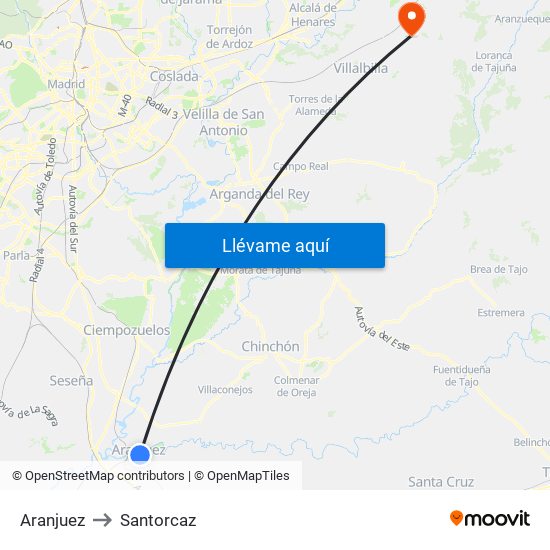 Aranjuez to Santorcaz map