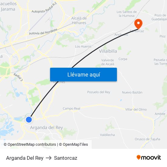 Arganda Del Rey to Santorcaz map