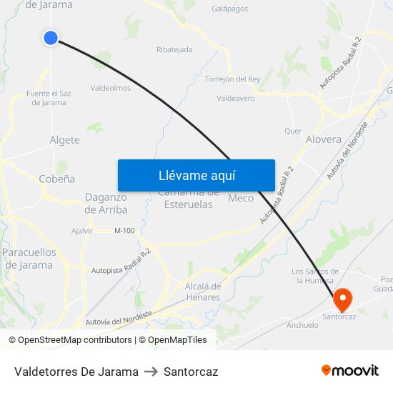 Valdetorres De Jarama to Santorcaz map