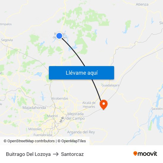 Buitrago Del Lozoya to Santorcaz map