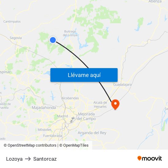Lozoya to Santorcaz map