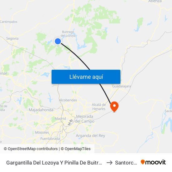 Gargantilla Del Lozoya Y Pinilla De Buitrago to Santorcaz map