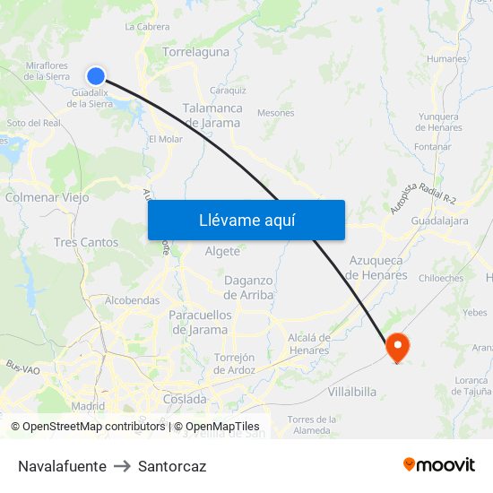 Navalafuente to Santorcaz map