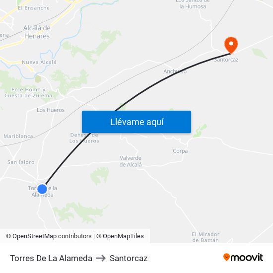 Torres De La Alameda to Santorcaz map