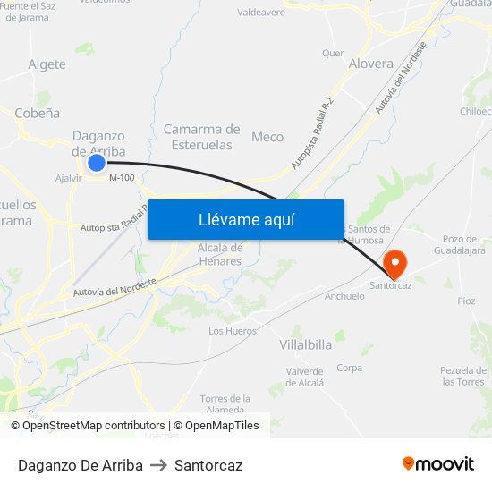 Daganzo De Arriba to Santorcaz map