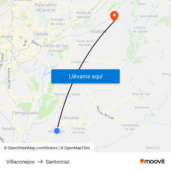 Villaconejos to Santorcaz map