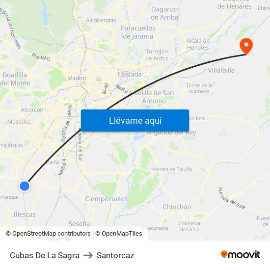 Cubas De La Sagra to Santorcaz map
