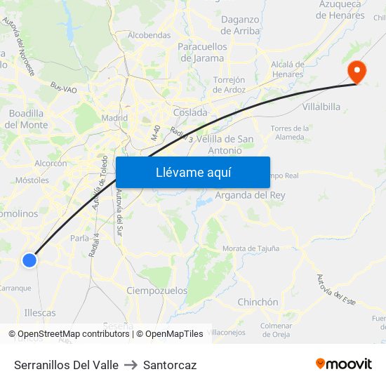 Serranillos Del Valle to Santorcaz map