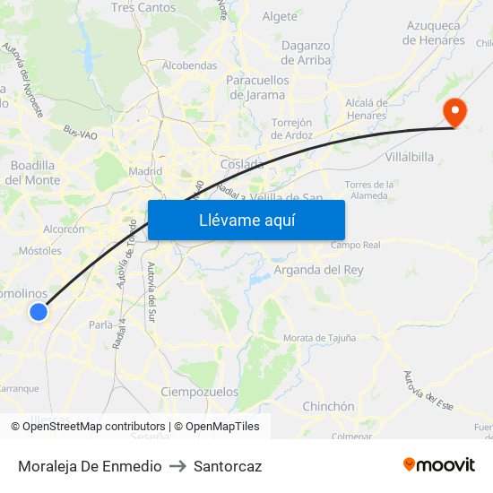 Moraleja De Enmedio to Santorcaz map