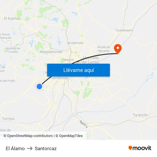 El Álamo to Santorcaz map