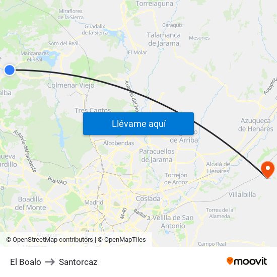 El Boalo to Santorcaz map