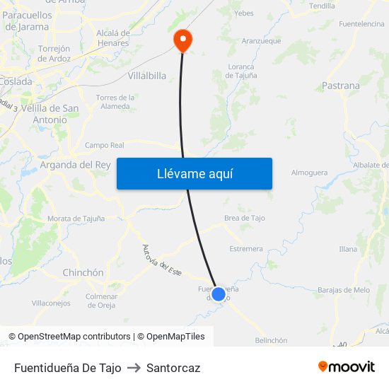 Fuentidueña De Tajo to Santorcaz map