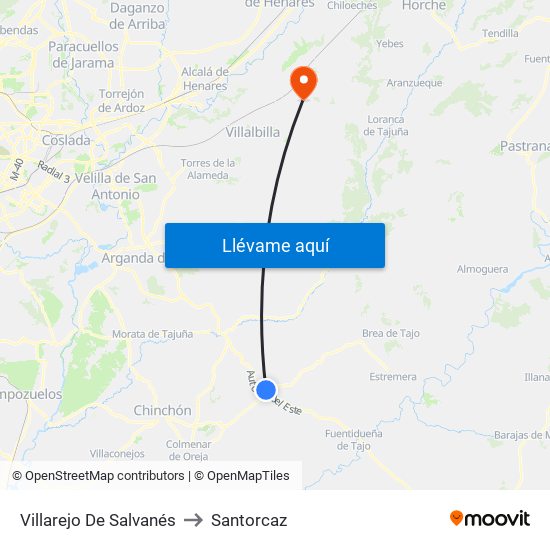Villarejo De Salvanés to Santorcaz map