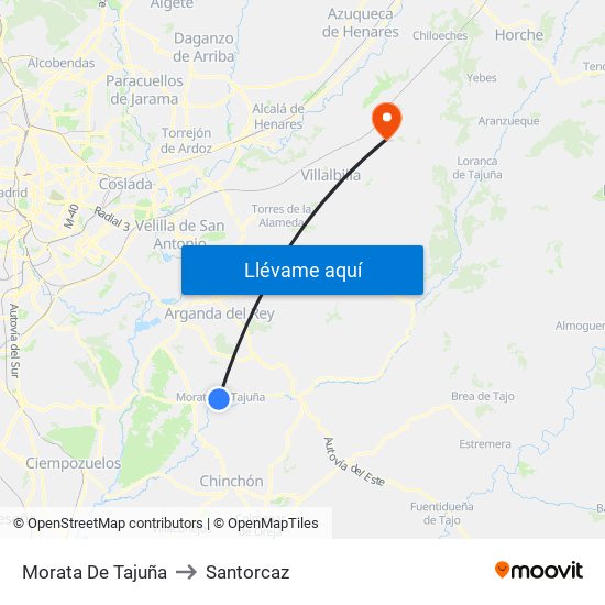 Morata De Tajuña to Santorcaz map